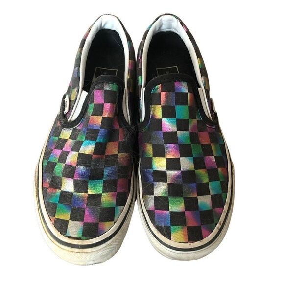 Vans Sk8 Classic Slip On Checkered Iridescent Rainbow Women's 6.5 - Picture 1 of 5